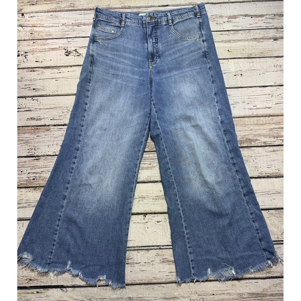 Pilcro Jeans Women's 29 Wide Leg High Rise Cotton Denim Distressed Frayed Hem